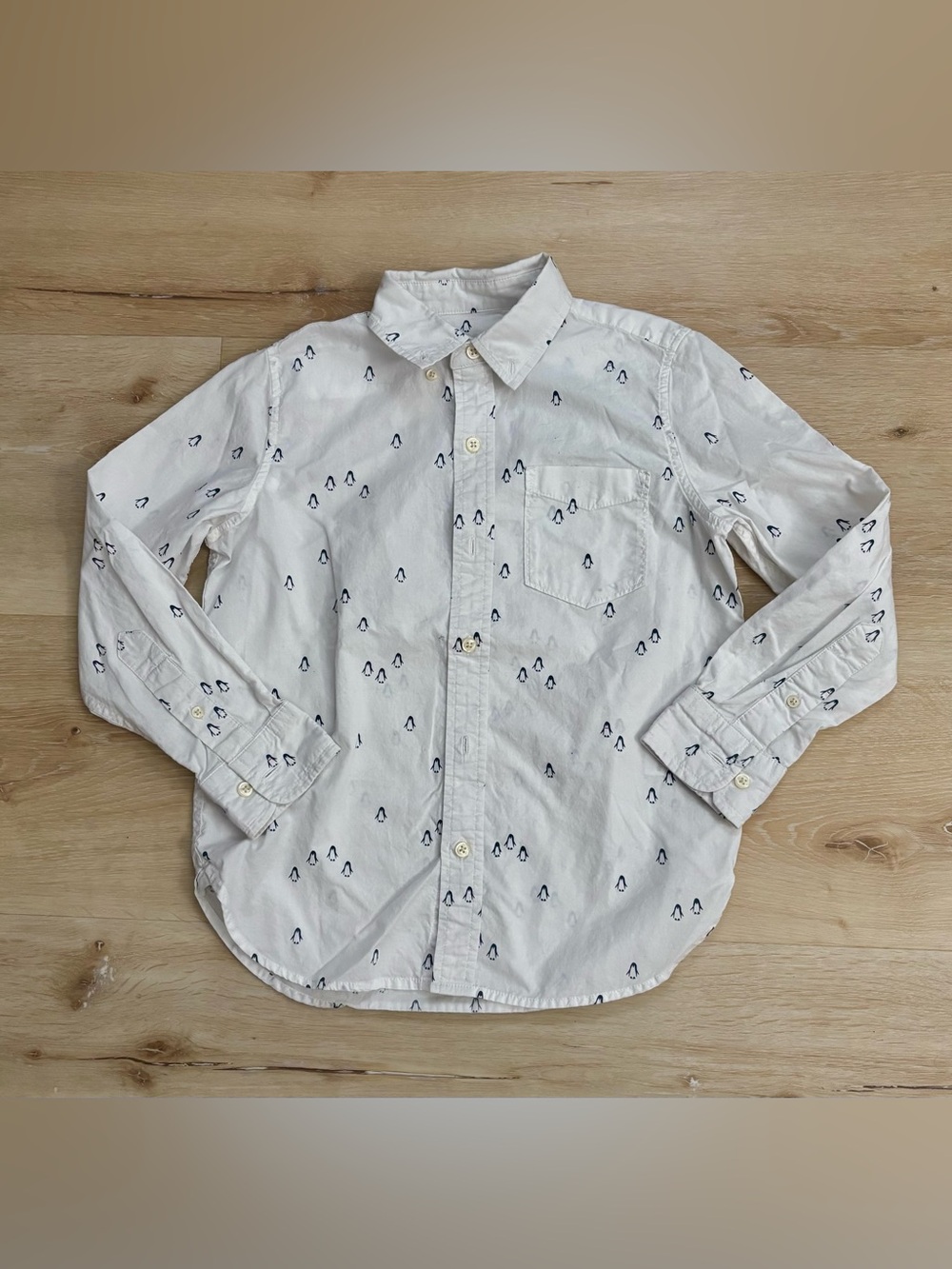 GAP Kids White Printed Long-Sleeve Button-Up Shirt